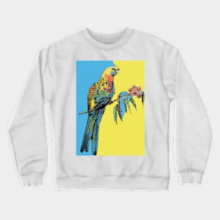 Rosella Parrot Watercolor Painting on Blue Crewneck Sweatshirt